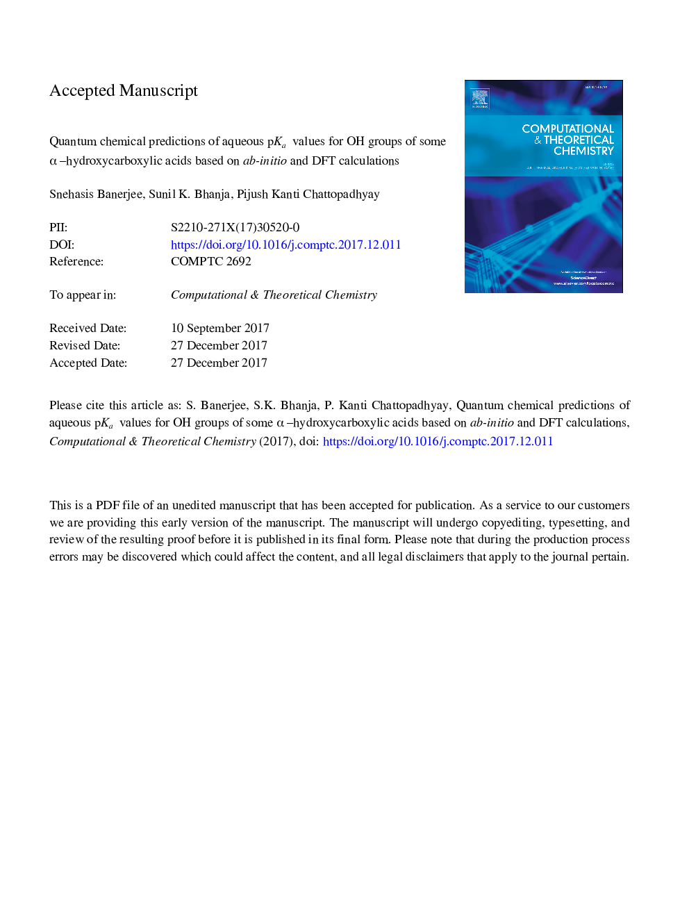 Quantum chemical predictions of aqueous pKa values for OH groups of some Î±-hydroxycarboxylic acids based on ab initio and DFT calculations