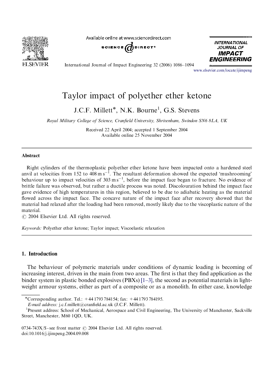 Taylor impact of polyether ether ketone