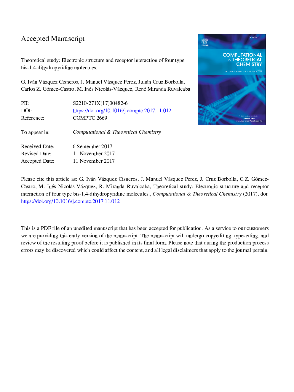 Theoretical study: Electronic structure and receptor interaction of four type bis-1,4-dihydropyridine molecules