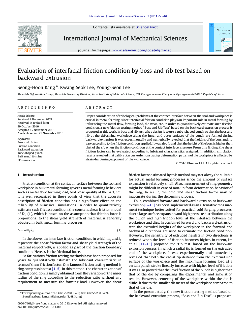 Evaluation of interfacial friction condition by boss and rib test based on backward extrusion