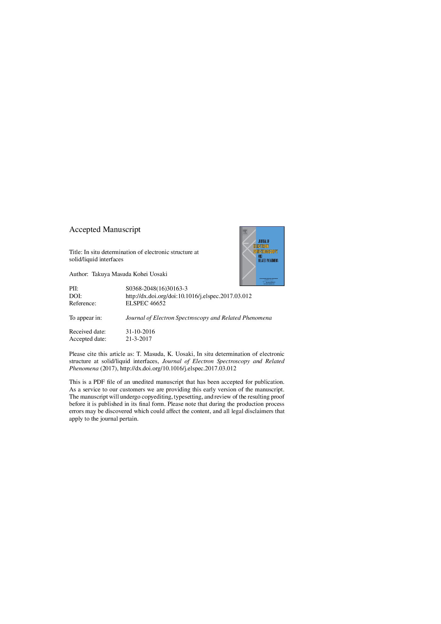 In situ determination of electronic structure at solid/liquid interfaces