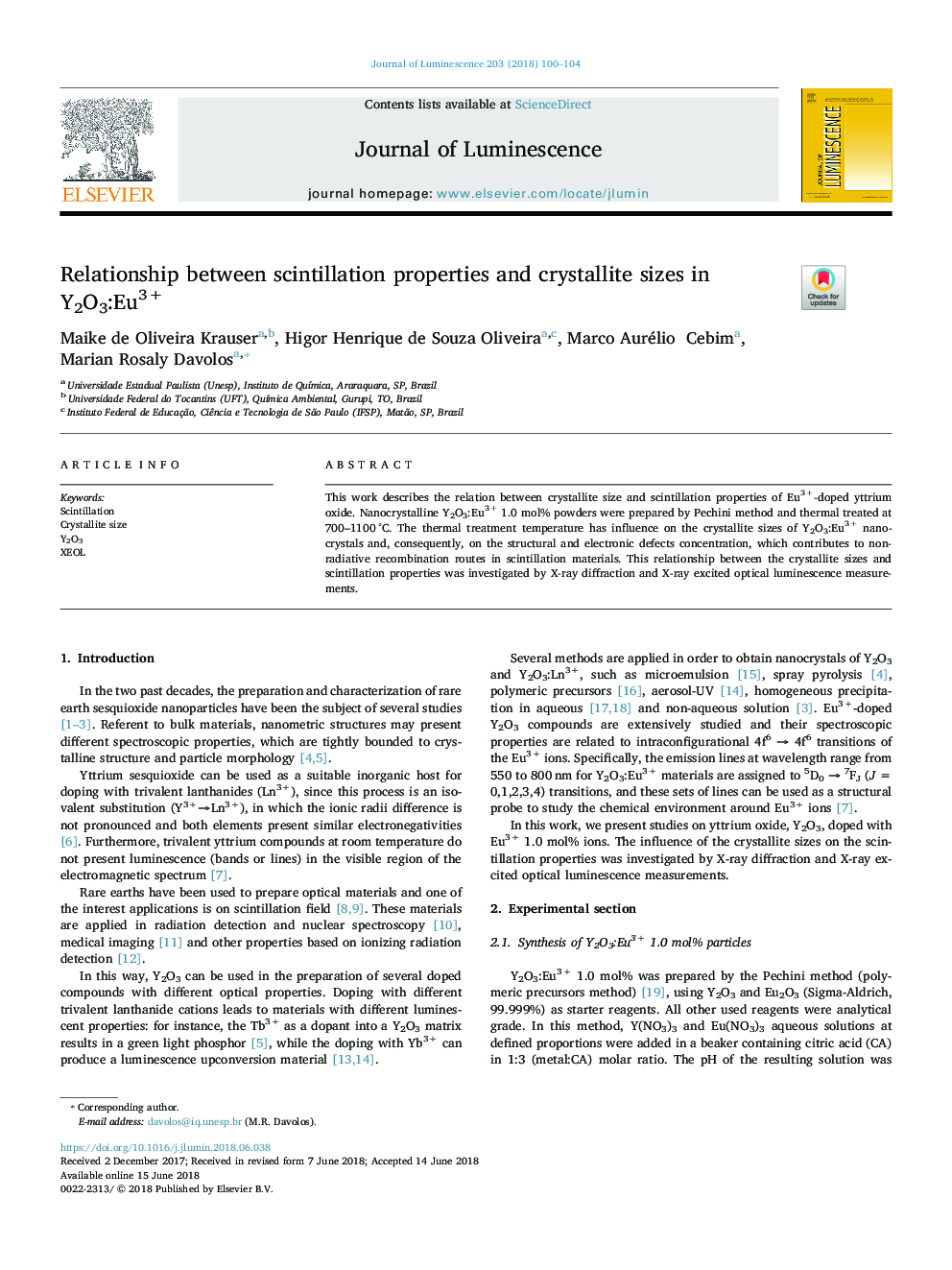 Relationship between scintillation properties and crystallite sizes in Y2O3:Eu3+