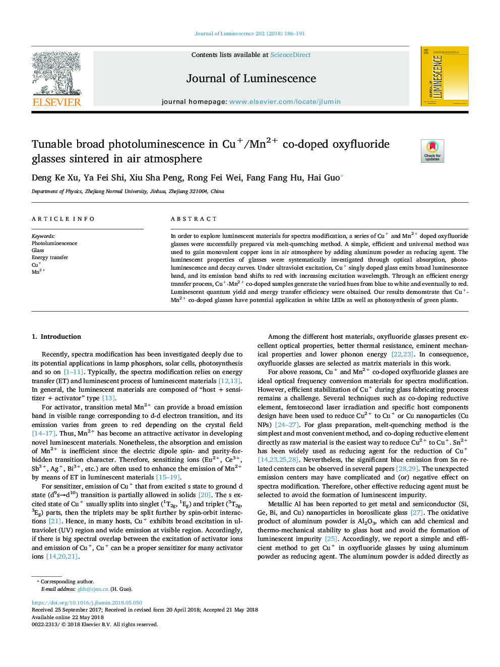 Tunable broad photoluminescence in Cu+/Mn2+ co-doped oxyfluoride glasses sintered in air atmosphere