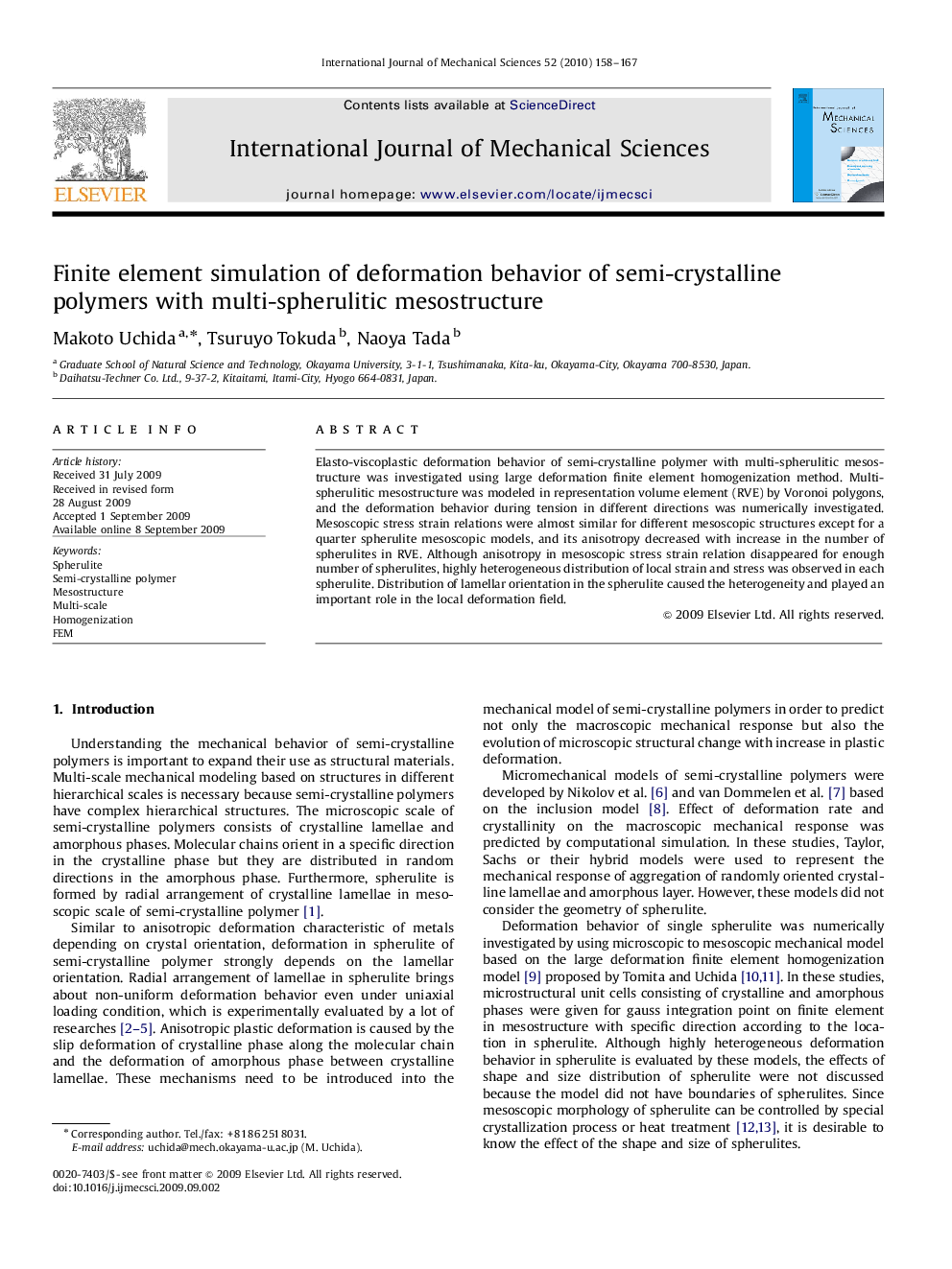 Finite element simulation of deformation behavior of semi-crystalline polymers with multi-spherulitic mesostructure