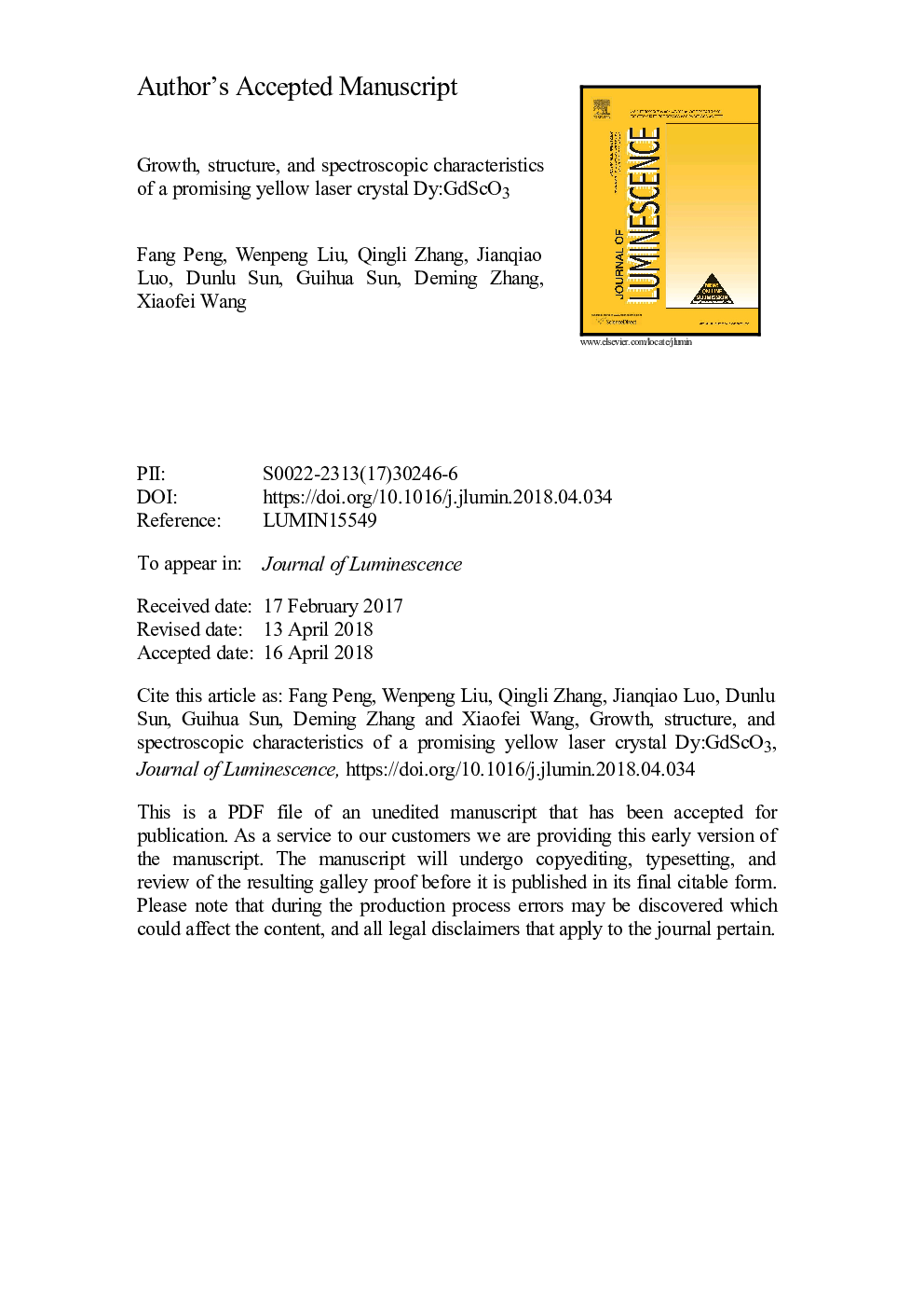 Growth, structure, and spectroscopic characteristics of a promising yellow laser crystal Dy:GdScO3