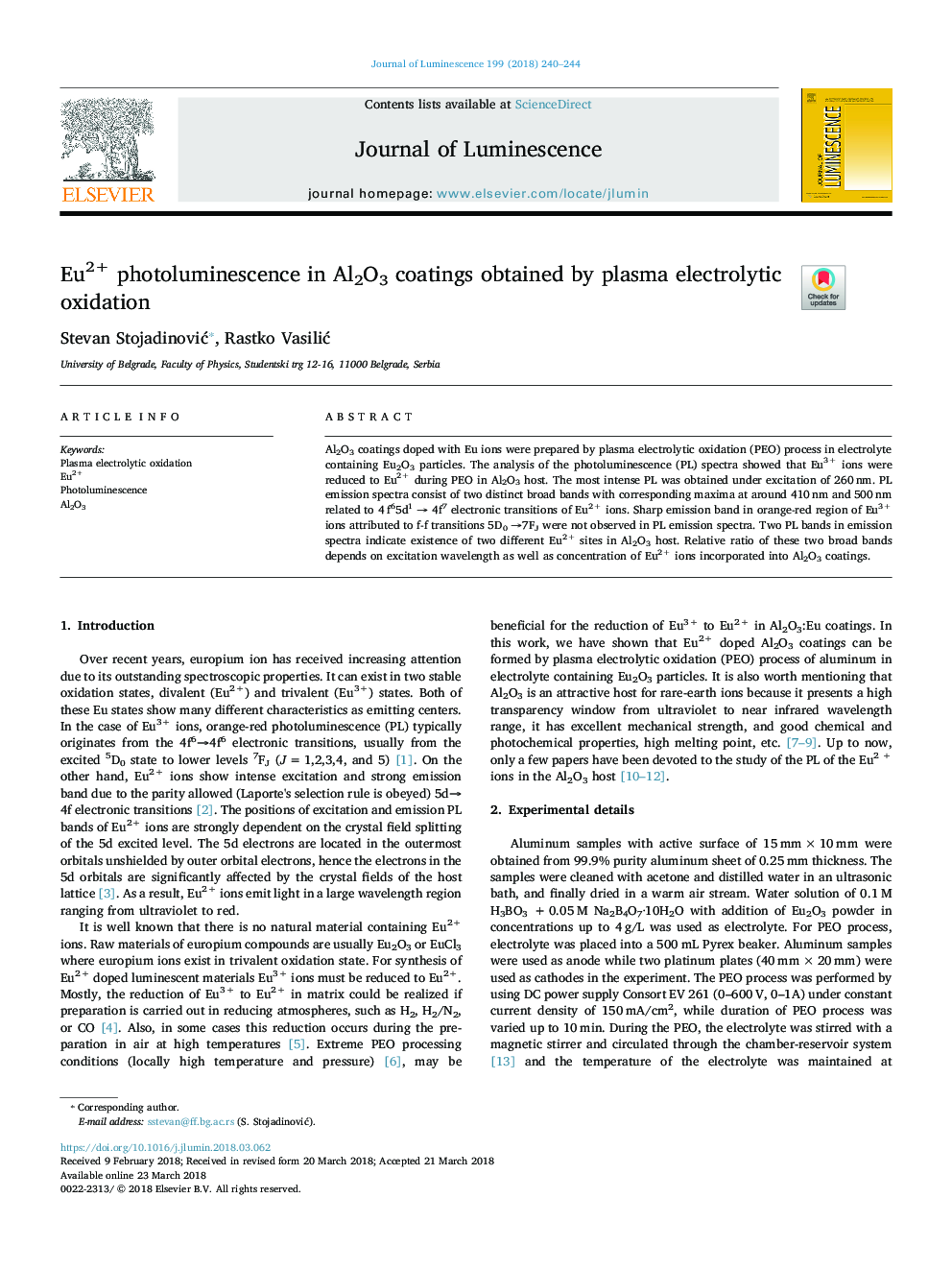 Eu2+ photoluminescence in Al2O3 coatings obtained by plasma electrolytic oxidation