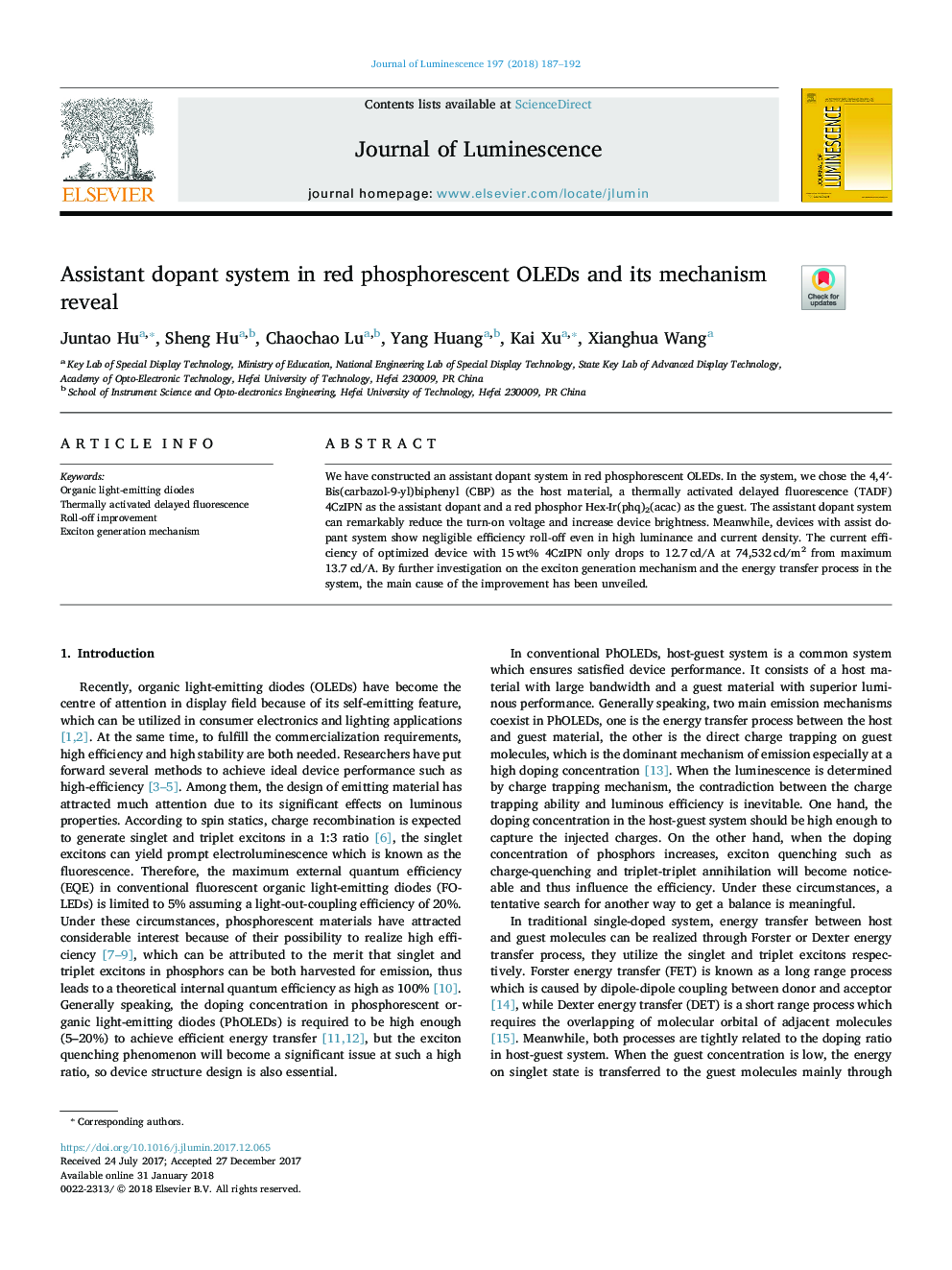 Assistant dopant system in red phosphorescent OLEDs and its mechanism reveal