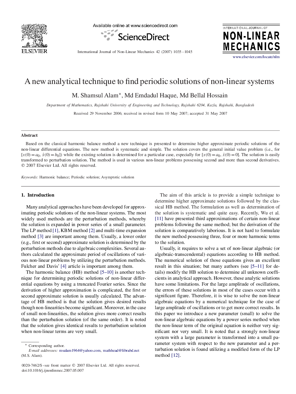 A new analytical technique to find periodic solutions of non-linear systems