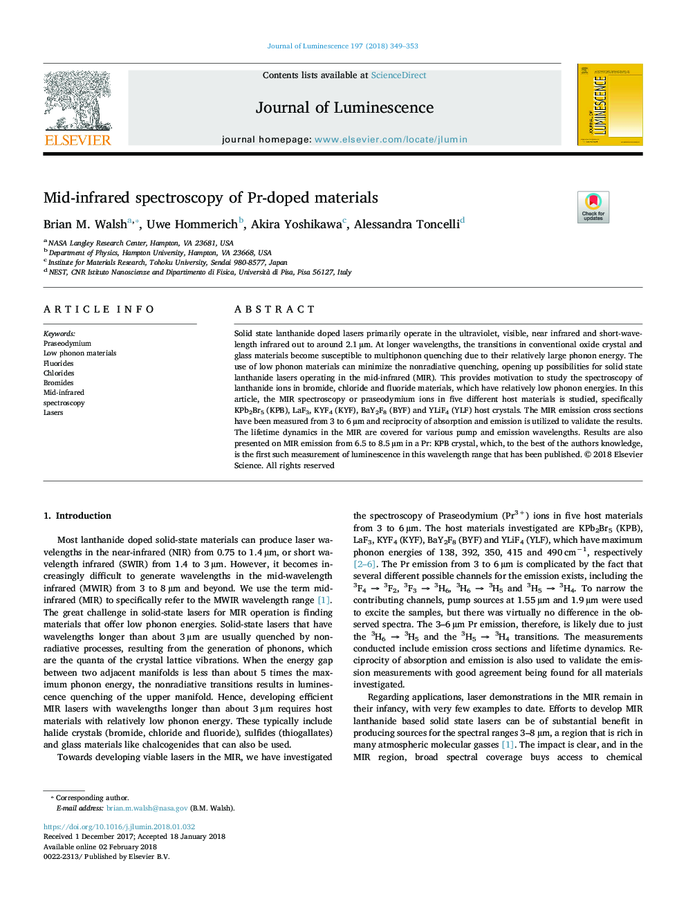 Mid-infrared spectroscopy of Pr-doped materials