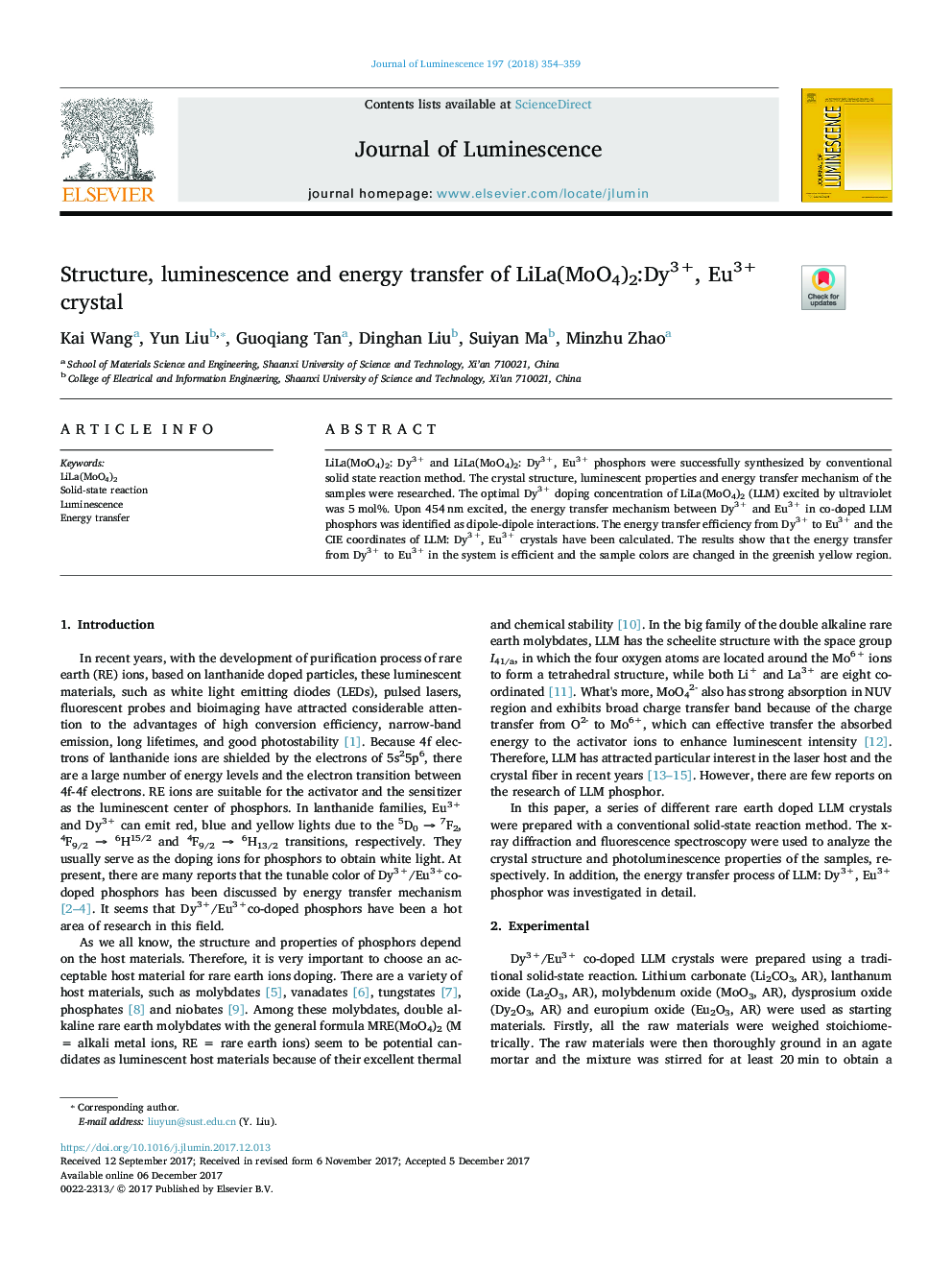 Structure, luminescence and energy transfer of LiLa(MoO4)2:Dy3+, Eu3+ crystal