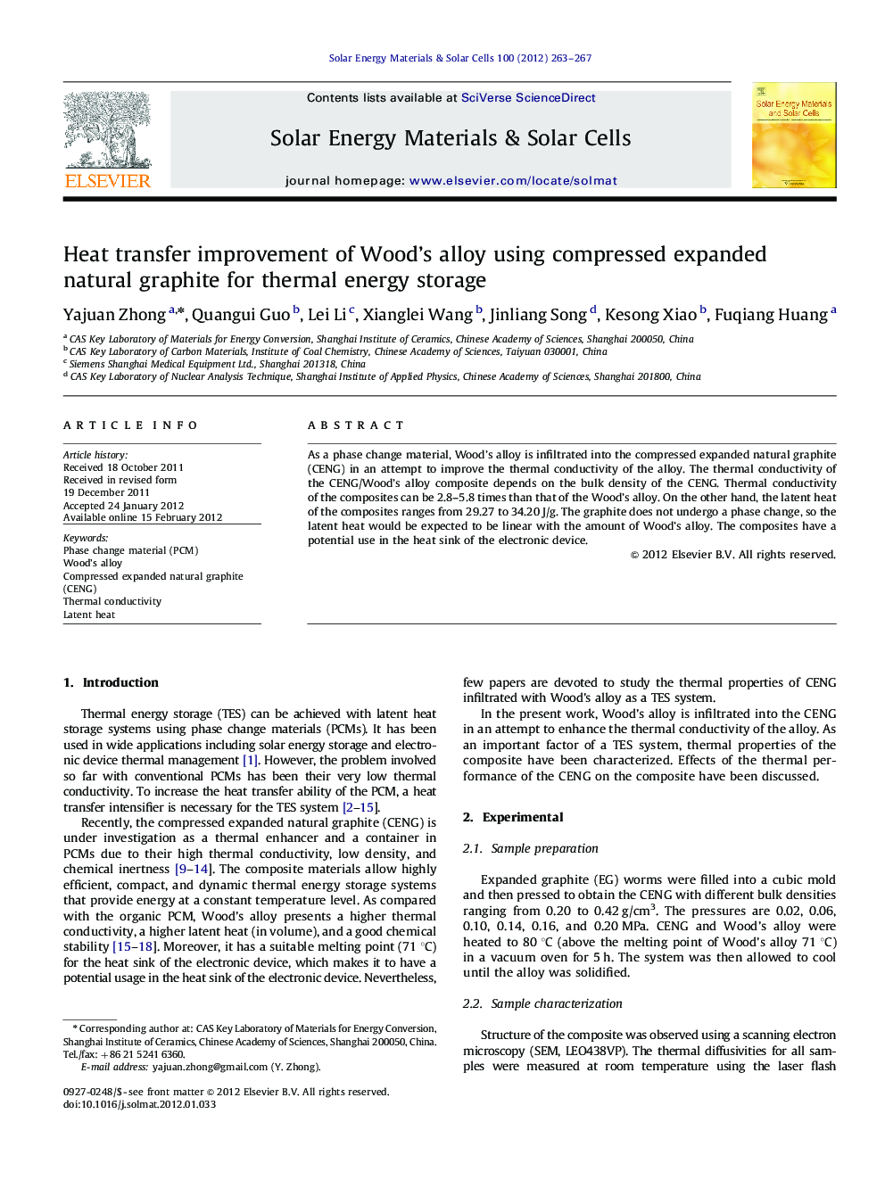 Heat transfer improvement of Wood's alloy using compressed expanded natural graphite for thermal energy storage