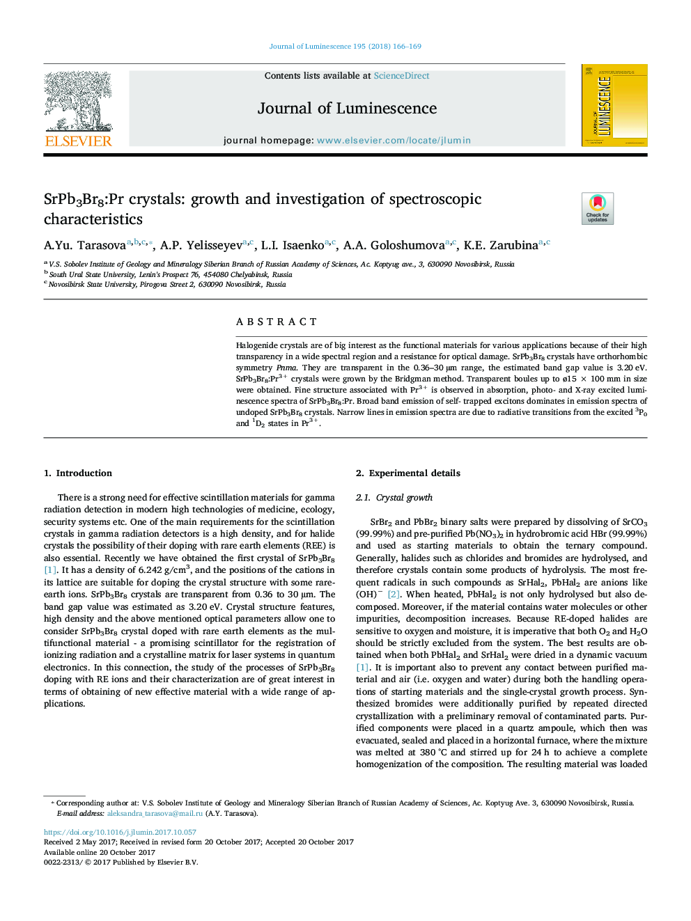 SrPb3Br8:Pr crystals: growth and investigation of spectroscopic characteristics
