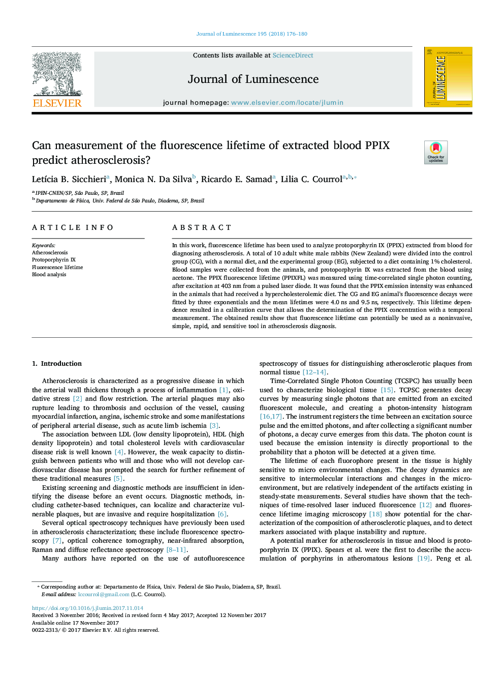 Can measurement of the fluorescence lifetime of extracted blood PPIX predict atherosclerosis?