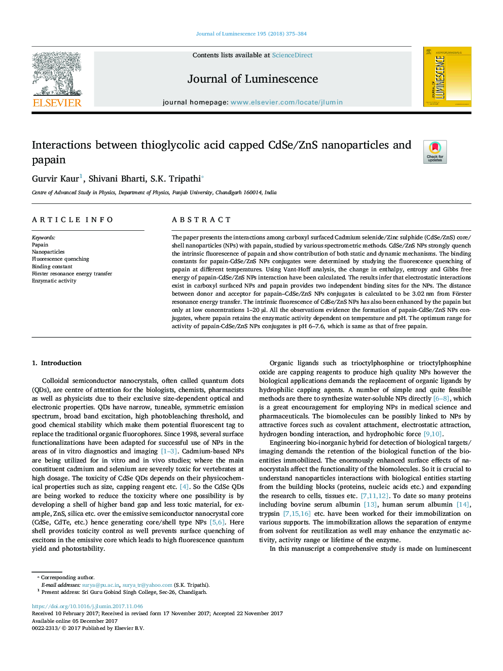 Interactions between thioglycolic acid capped CdSe/ZnS nanoparticles and papain