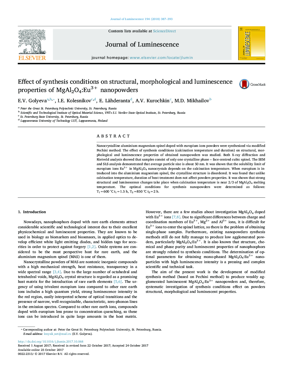 Effect of synthesis conditions on structural, morphological and luminescence properties of MgAl2O4:Eu3+ nanopowders