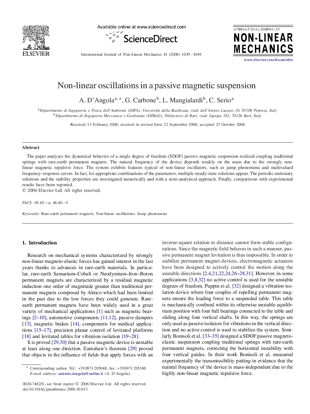 Non-linear oscillations in a passive magnetic suspension