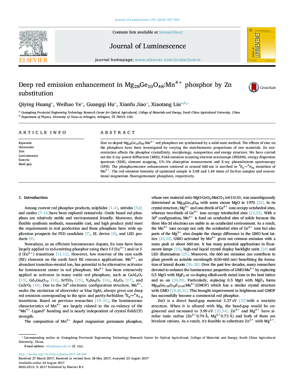 Deep red emission enhancement in Mg28Ge10O48:Mn4+ phosphor by Zn substitution