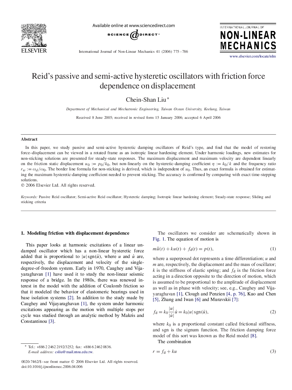 Reid's passive and semi-active hysteretic oscillators with friction force dependence on displacement