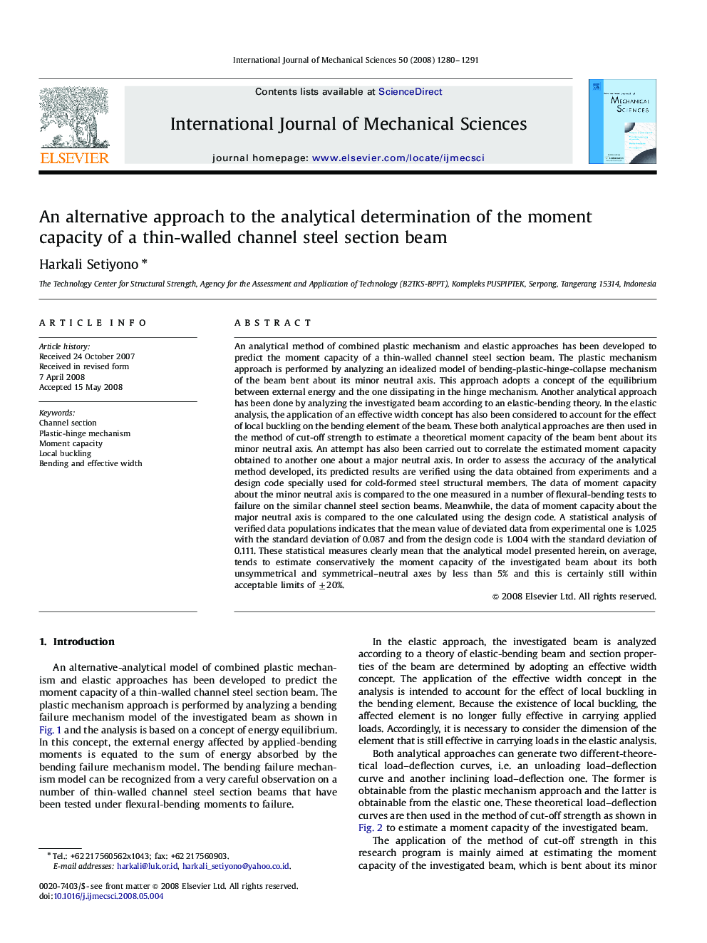 An alternative approach to the analytical determination of the moment capacity of a thin-walled channel steel section beam