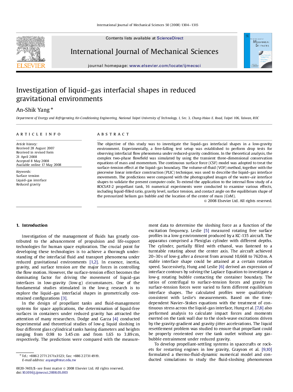 Investigation of liquid–gas interfacial shapes in reduced gravitational environments