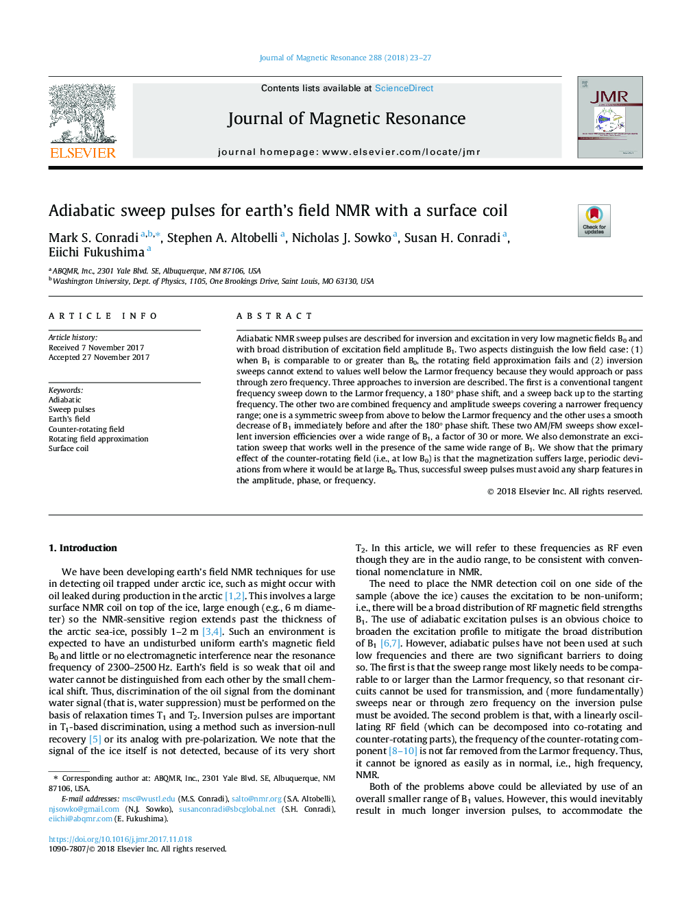 Adiabatic sweep pulses for earth's field NMR with a surface coil