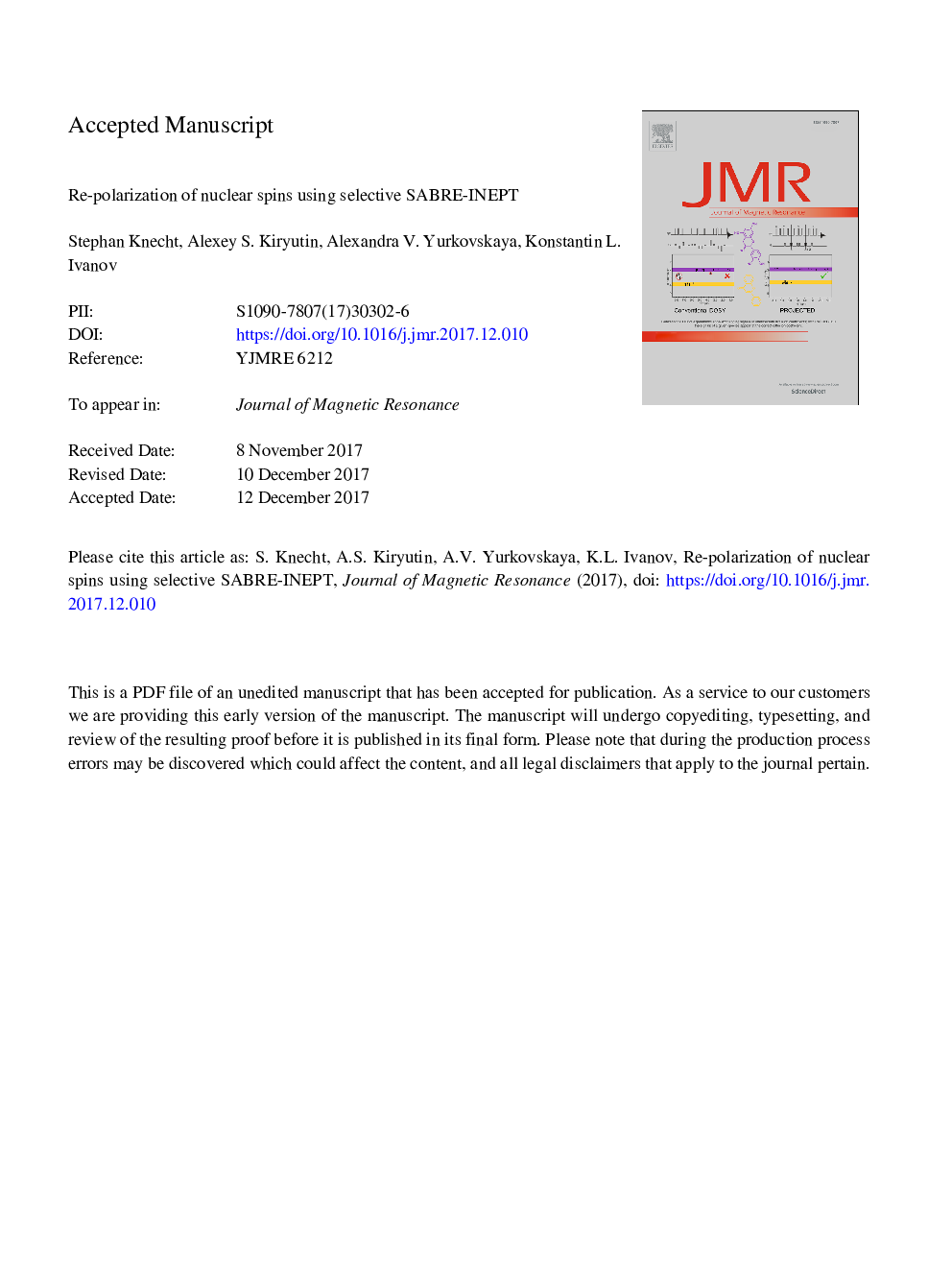 Re-polarization of nuclear spins using selective SABRE-INEPT