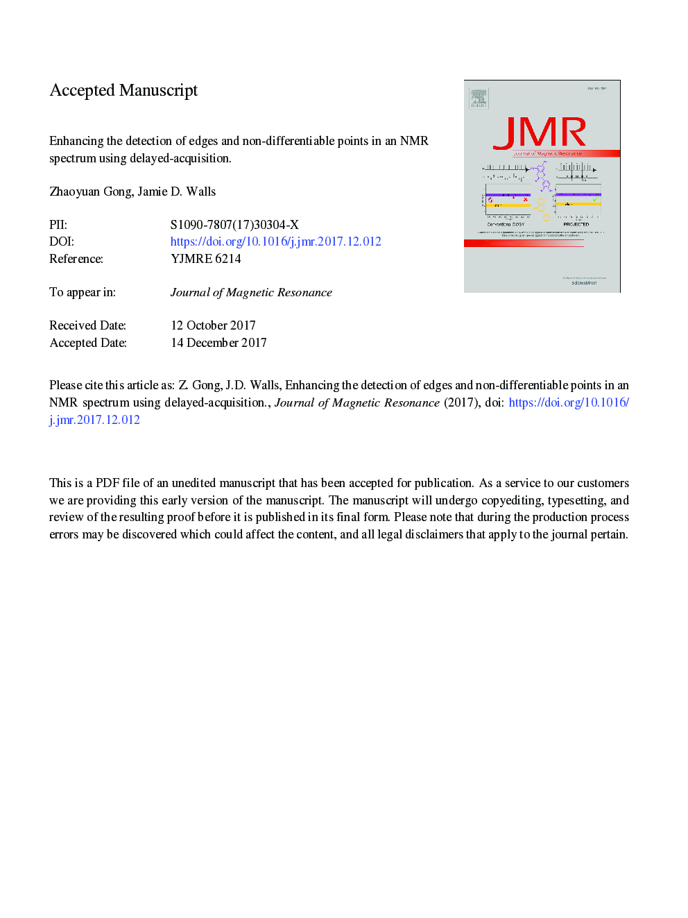 Enhancing the detection of edges and non-differentiable points in an NMR spectrum using delayed-acquisition