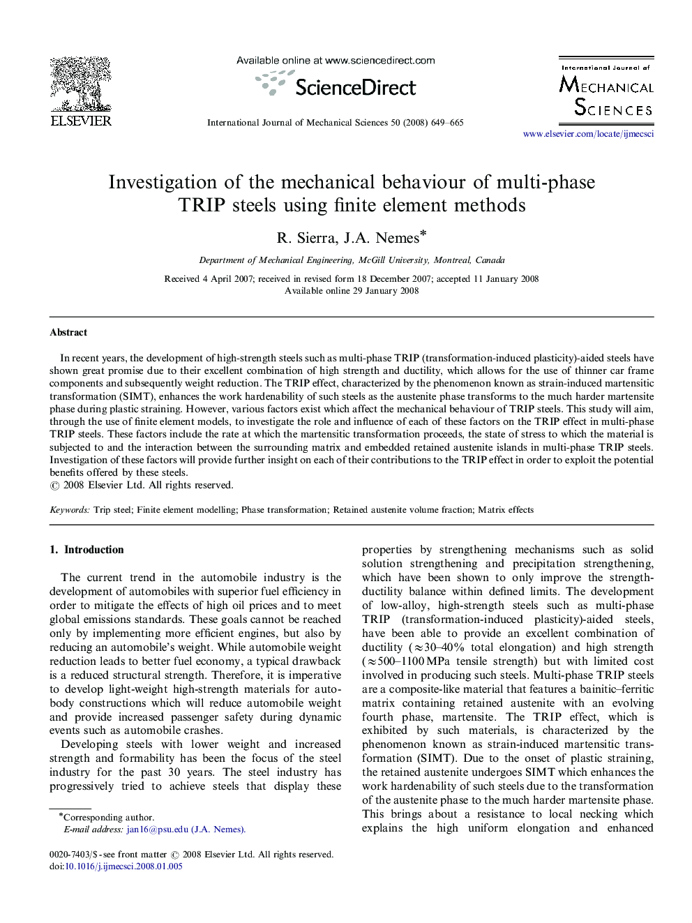 Investigation of the mechanical behaviour of multi-phase TRIP steels using finite element methods