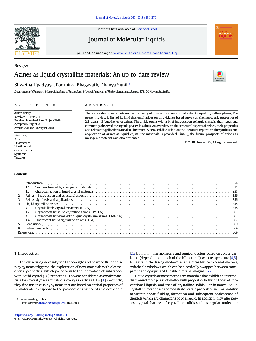 Azines as liquid crystalline materials: An up-to-date review