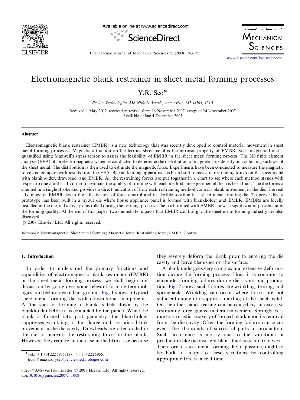 Electromagnetic blank restrainer in sheet metal forming processes