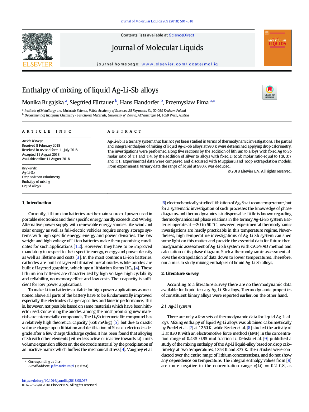 Enthalpy of mixing of liquid Ag-Li-Sb alloys