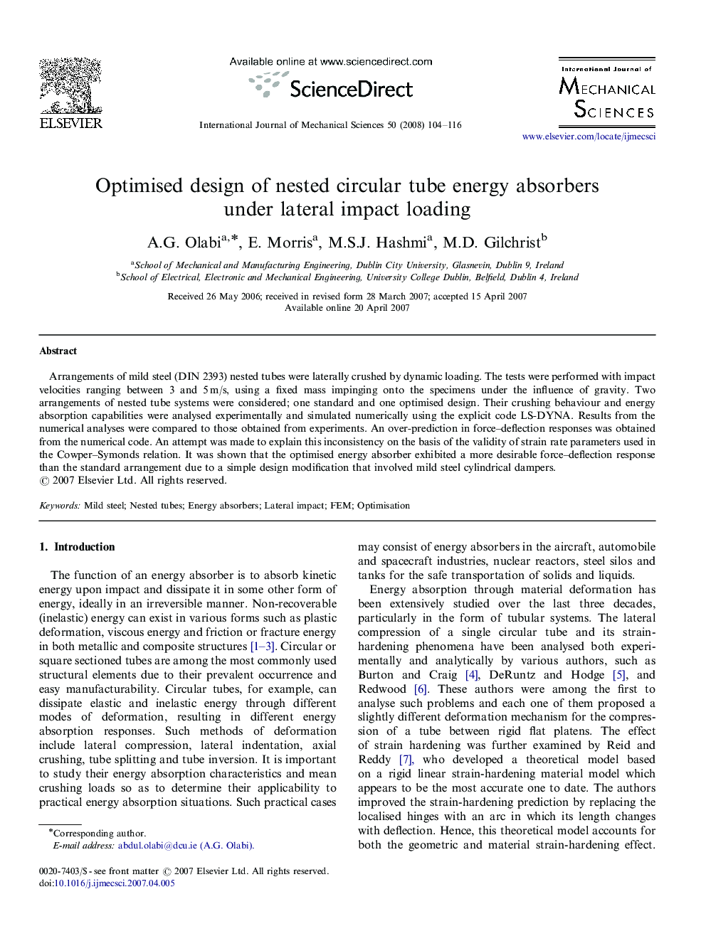 Optimised design of nested circular tube energy absorbers under lateral impact loading