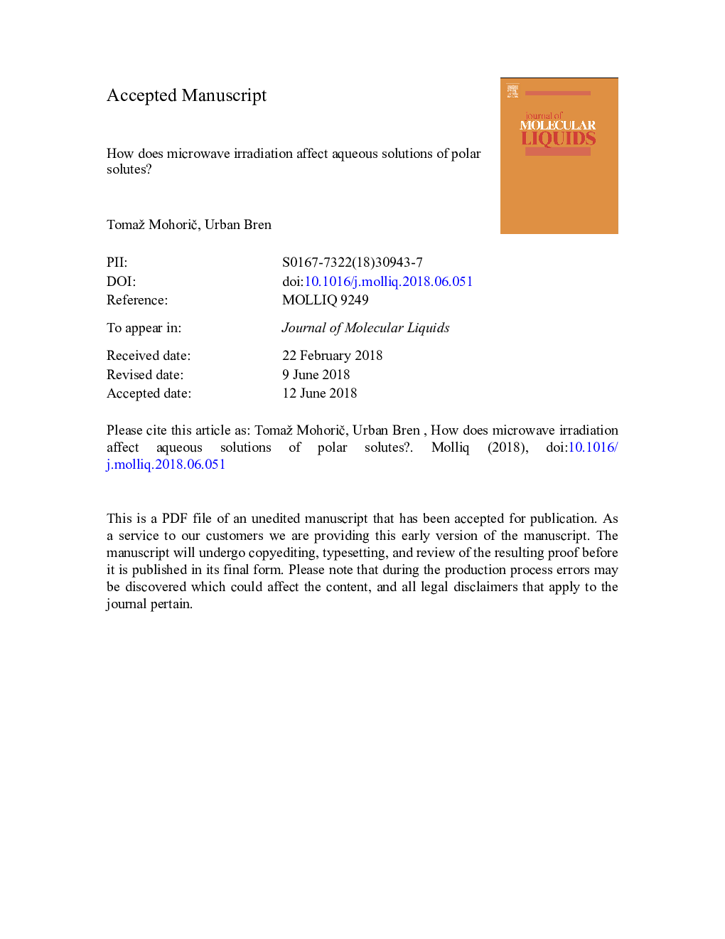 How does microwave irradiation affect aqueous solutions of polar solutes?