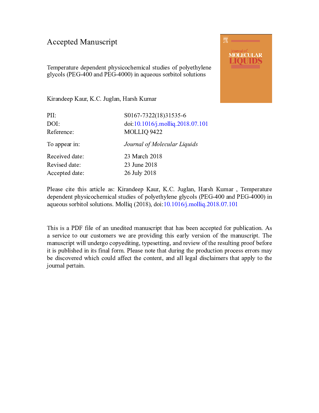 Temperature dependent physicochemical studies of polyethylene glycols (PEG-400 and PEG-4000) in aqueous sorbitol solutions