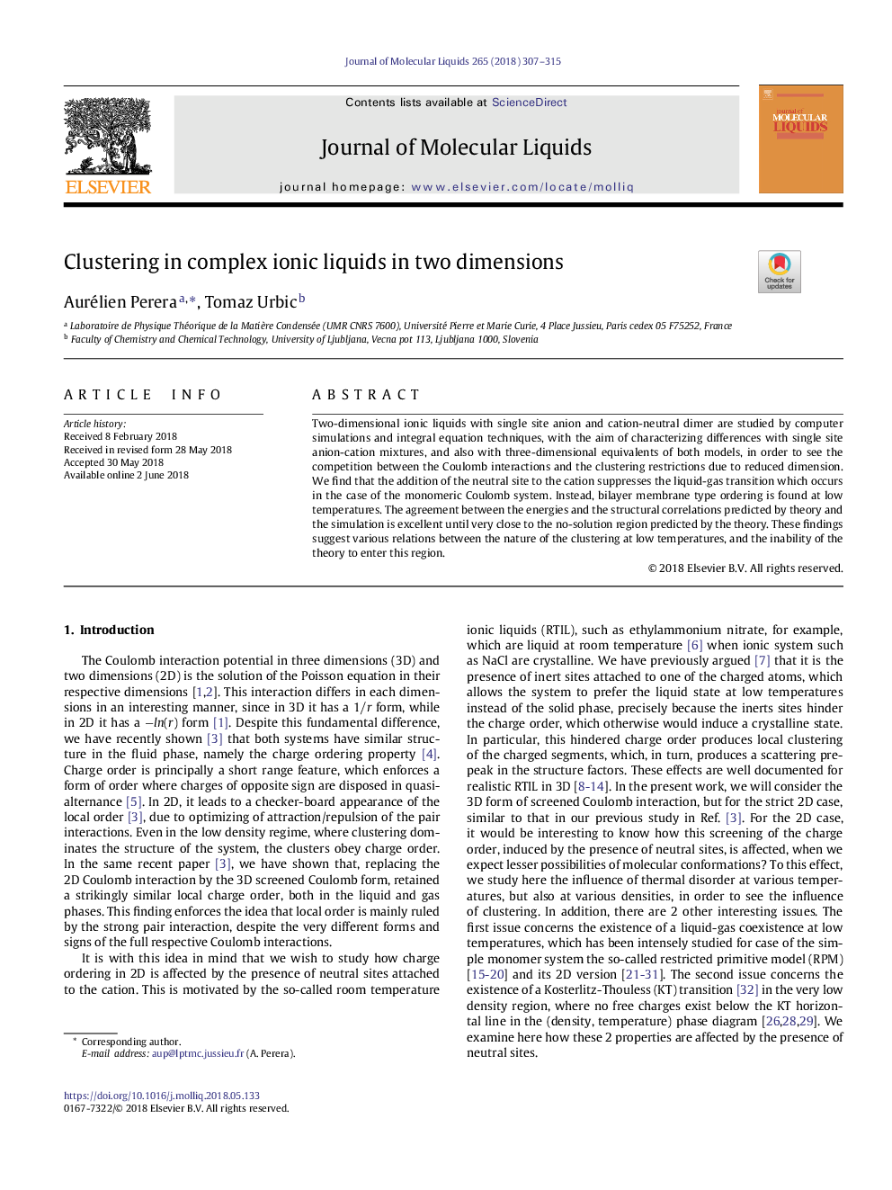 Clustering in complex ionic liquids in two dimensions