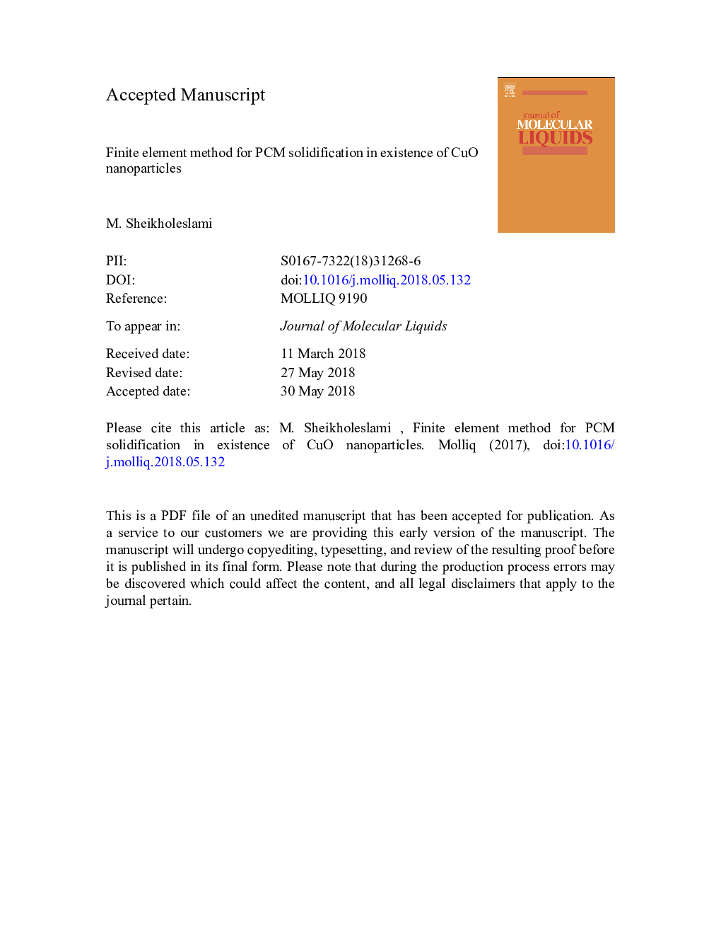 Finite element method for PCM solidification in existence of CuO nanoparticles