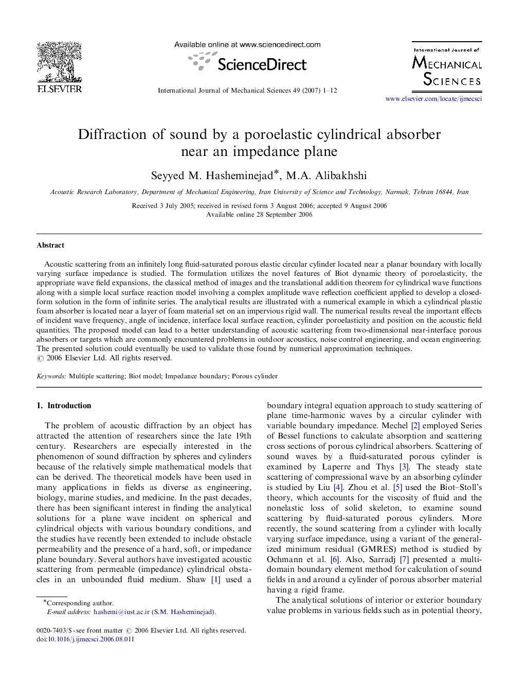 Diffraction of sound by a poroelastic cylindrical absorber near an impedance plane