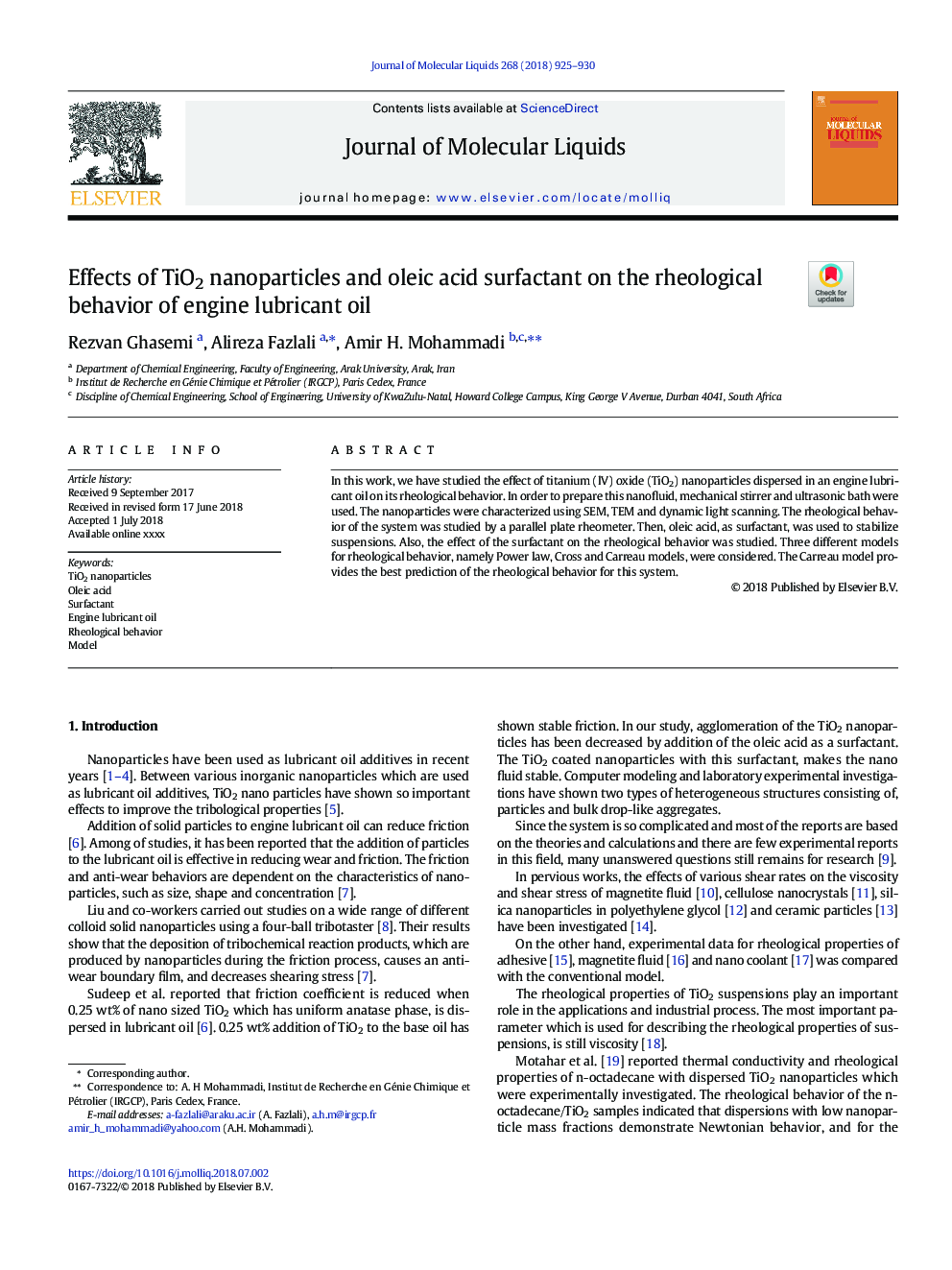 Effects of TiO2 nanoparticles and oleic acid surfactant on the rheological behavior of engine lubricant oil