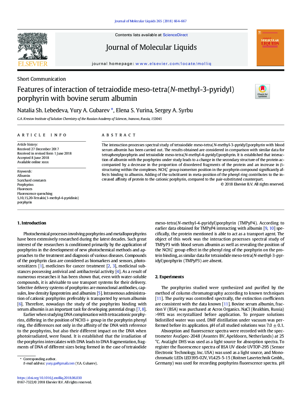 Features of interaction of tetraiodide meso-tetra(N-methyl-3-pyridyl)porphyrin with bovine serum albumin