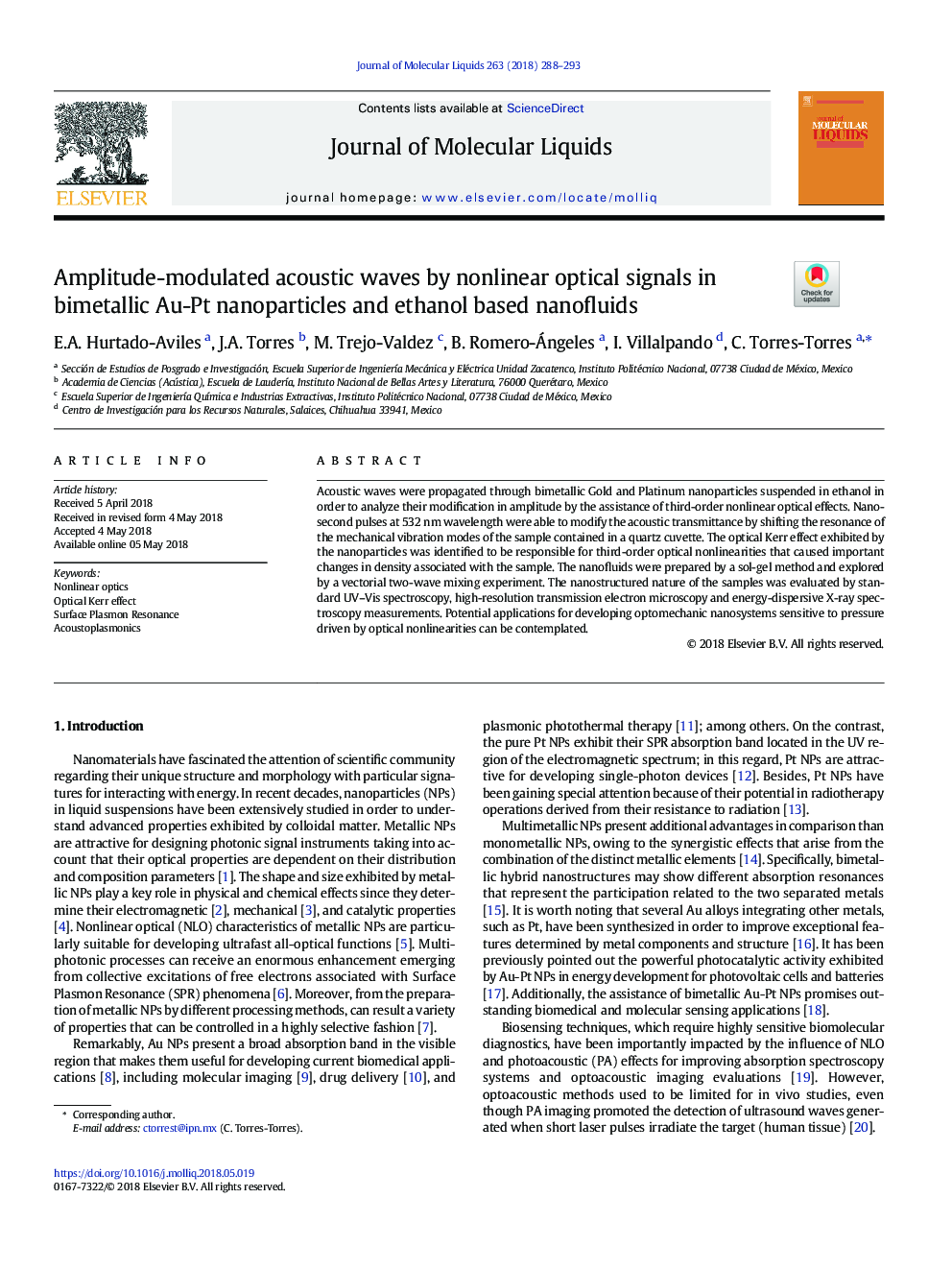 Amplitude-modulated acoustic waves by nonlinear optical signals in bimetallic Au-Pt nanoparticles and ethanol based nanofluids