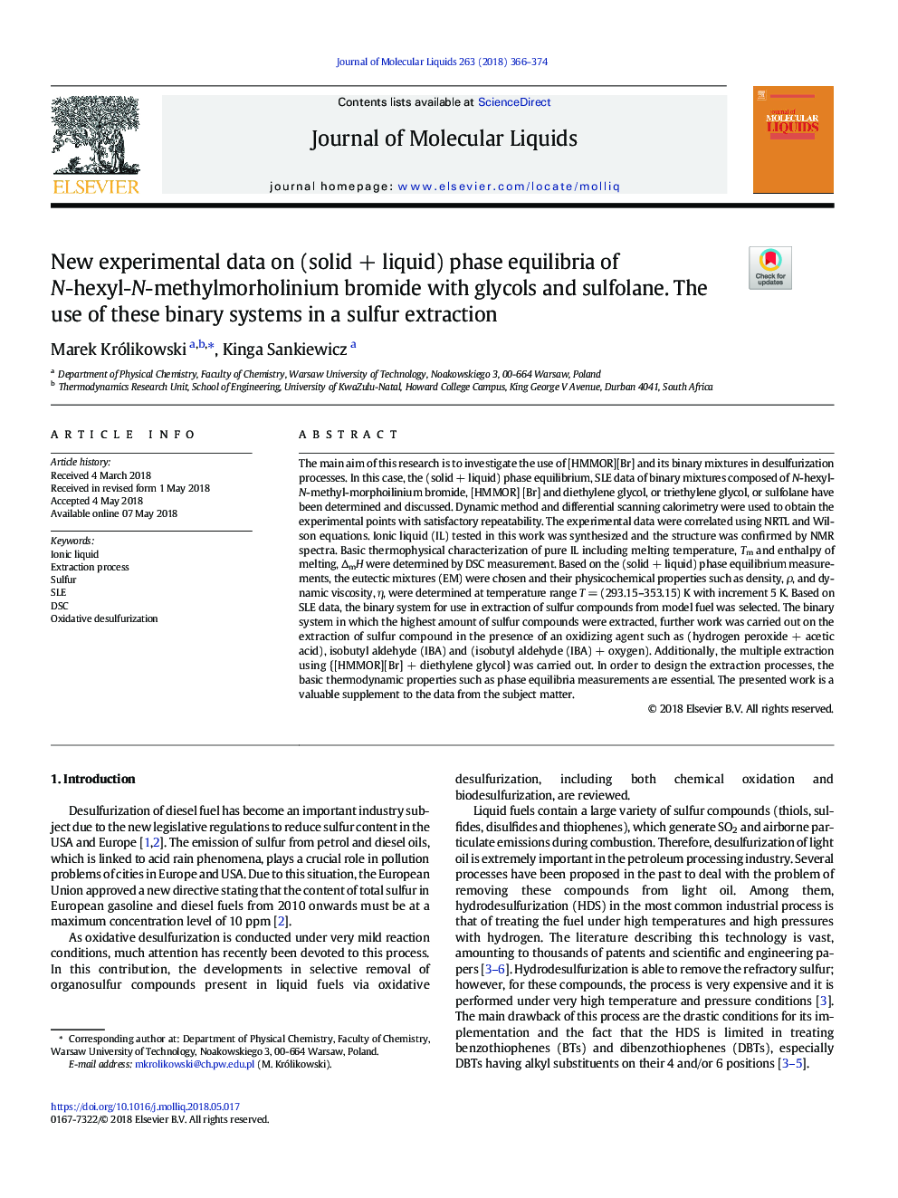 New Experimental Data On Solida A Liquid Phase Equilibria Of N