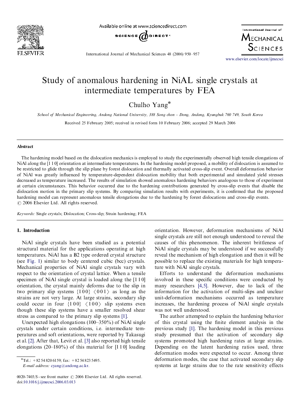 Study of anomalous hardening in NiAL single crystals at intermediate temperatures by FEA