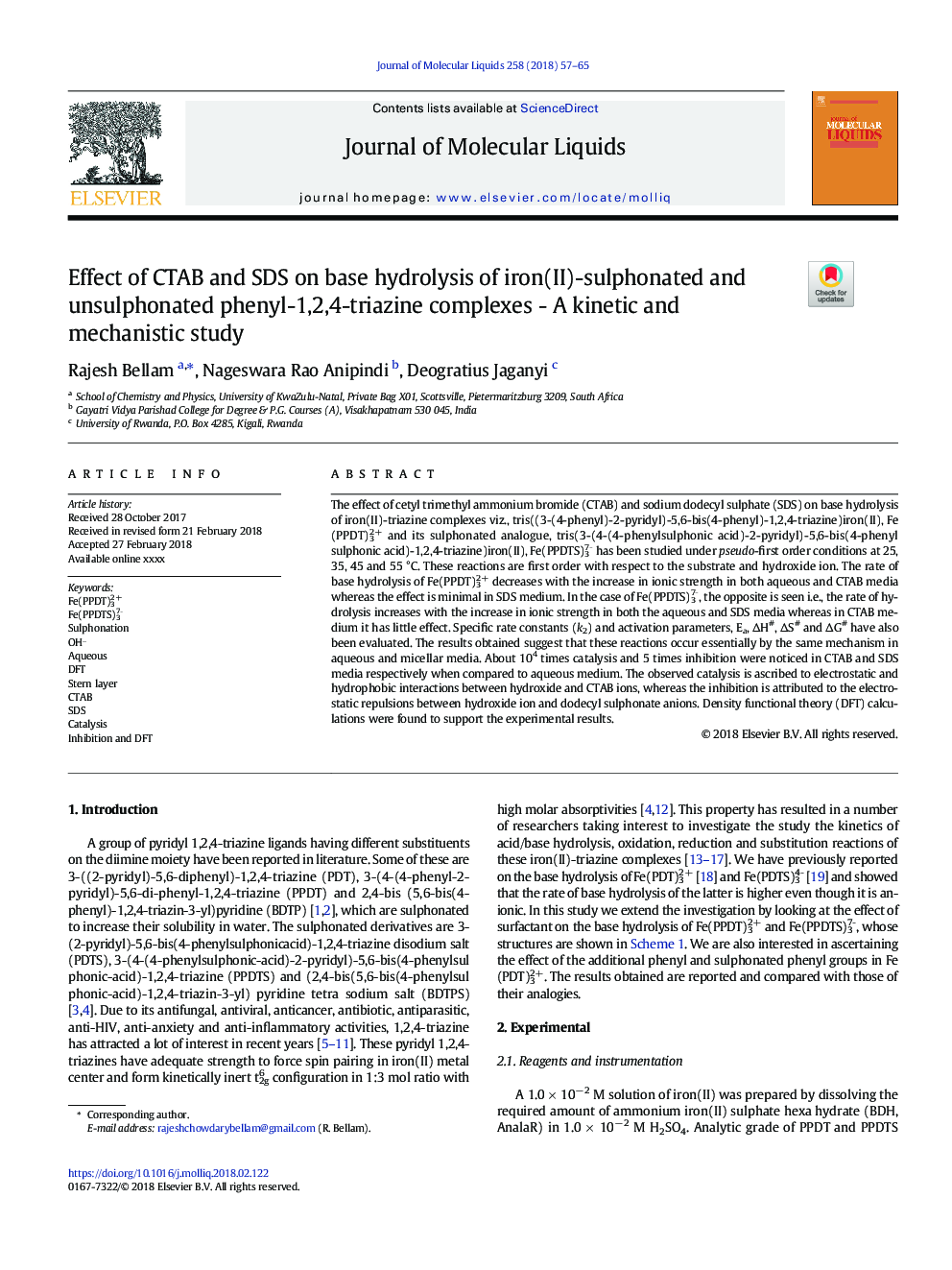 Effect of CTAB and SDS on base hydrolysis of iron(II)-sulphonated and unsulphonated phenyl-1,2,4-triazine complexes - A kinetic and mechanistic study