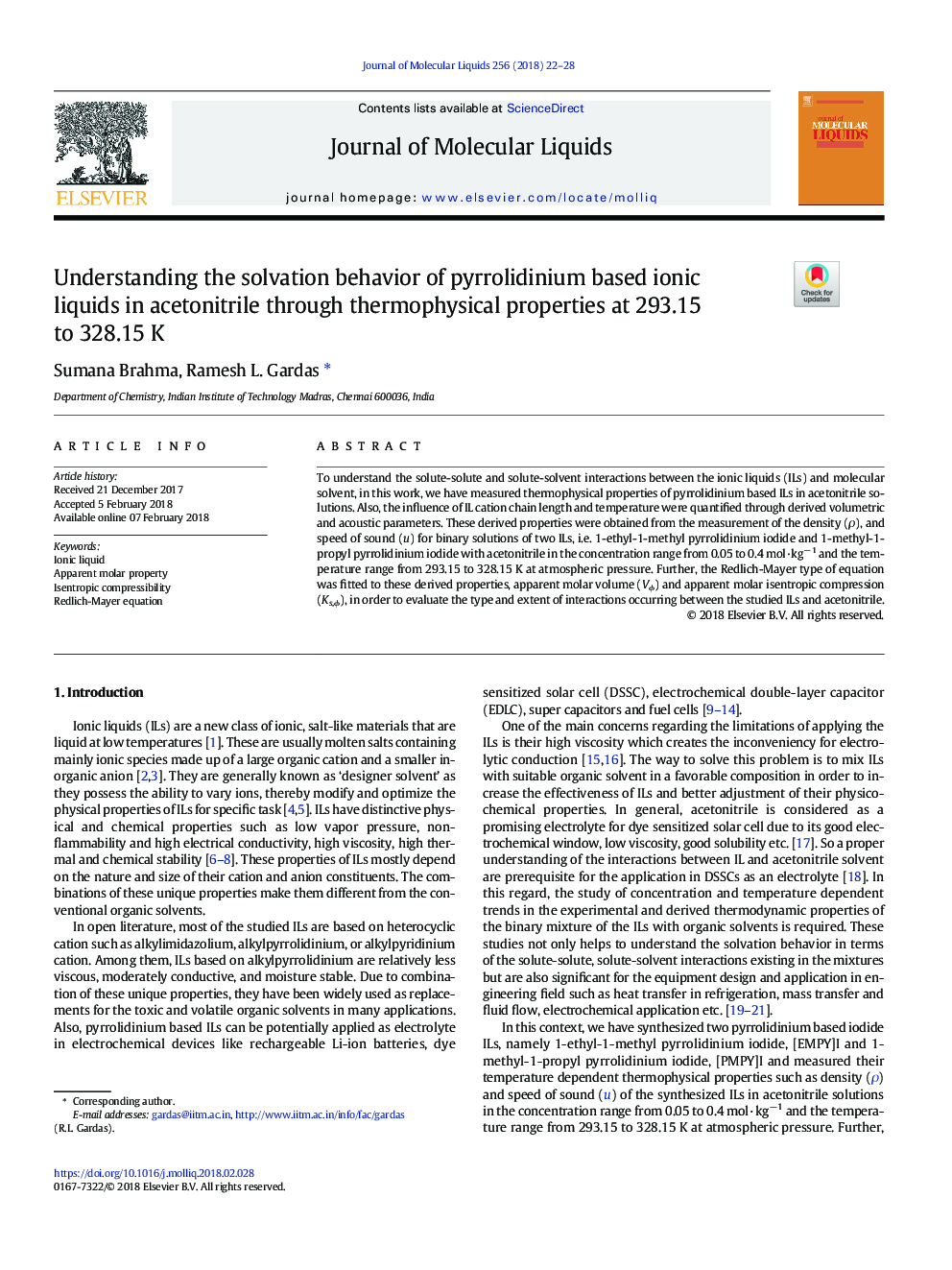 Understanding the solvation behavior of pyrrolidinium based ionic liquids in acetonitrile through thermophysical properties at 293.15 to 328.15Â K