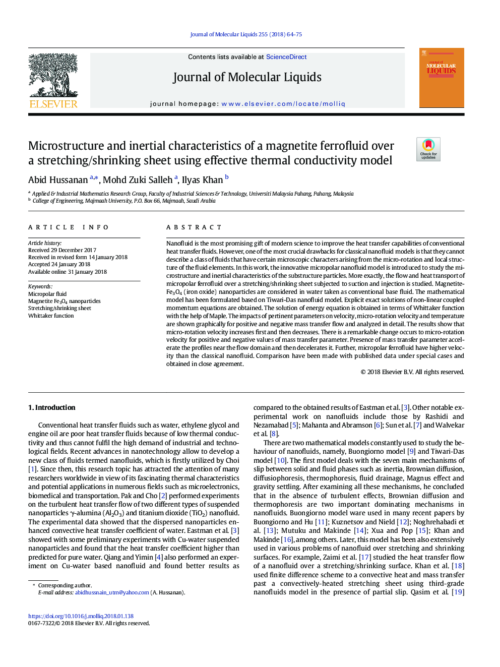 Microstructure and inertial characteristics of a magnetite ferrofluid over a stretching/shrinking sheet using effective thermal conductivity model