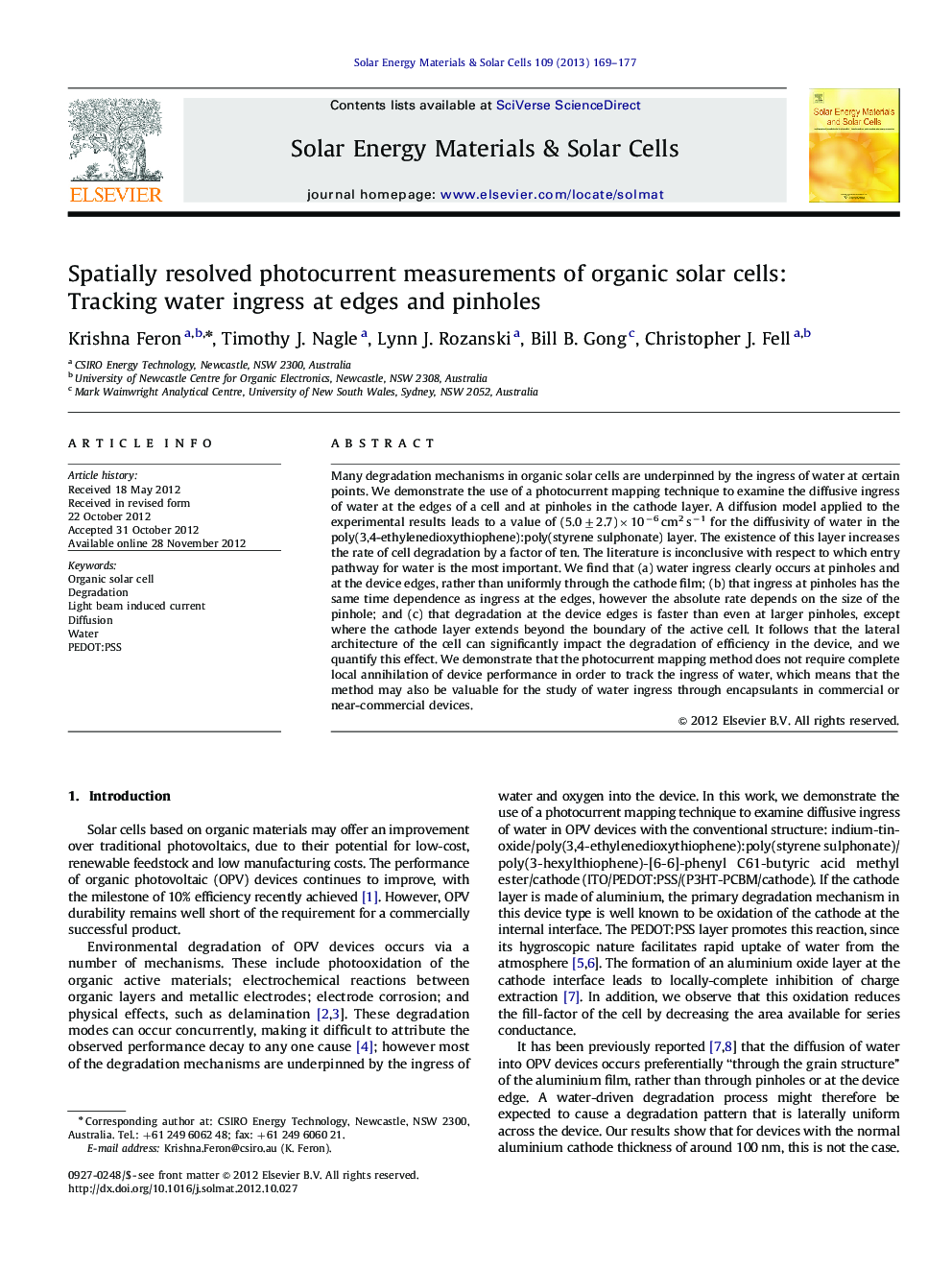 Spatially resolved photocurrent measurements of organic solar cells: Tracking water ingress at edges and pinholes