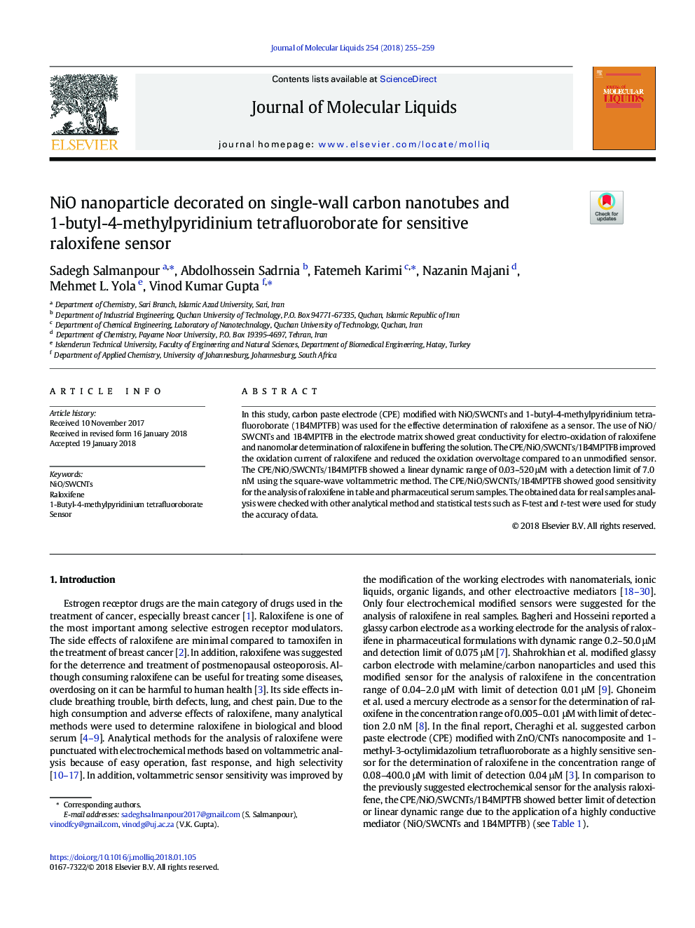 NiO nanoparticle decorated on single-wall carbon nanotubes and 1-butyl-4-methylpyridinium tetrafluoroborate for sensitive raloxifene sensor