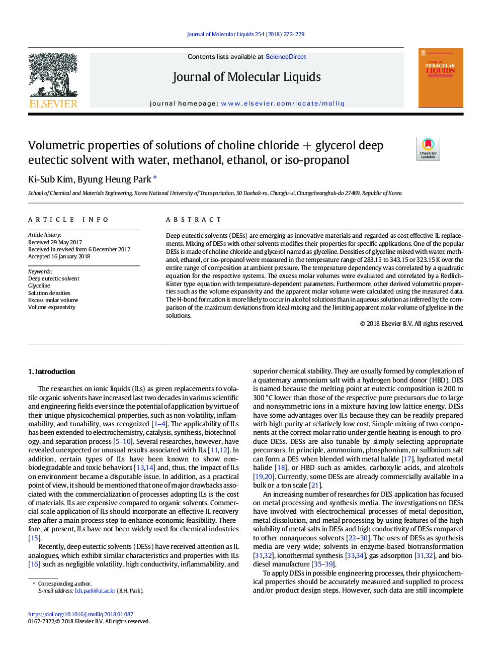 Volumetric properties of solutions of choline chlorideâ¯+â¯glycerol deep eutectic solvent with water, methanol, ethanol, or iso-propanol