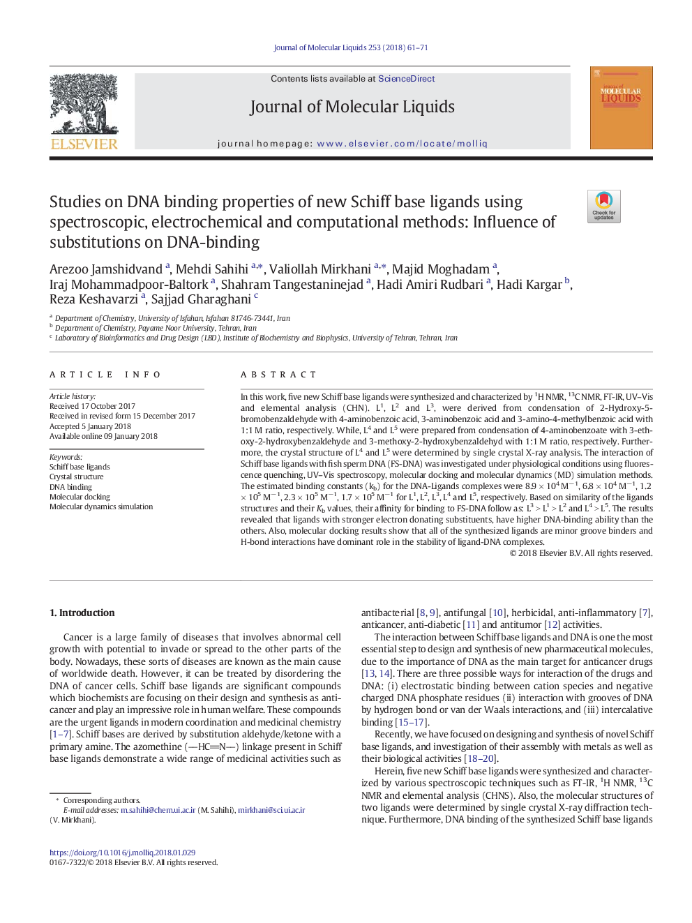 Studies on DNA binding properties of new Schiff base ligands using spectroscopic, electrochemical and computational methods: Influence of substitutions on DNA-binding