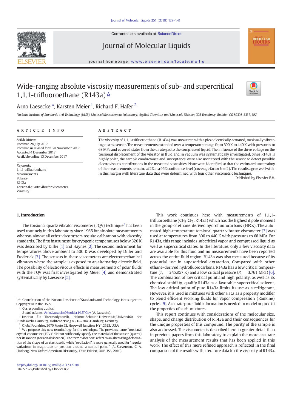 Wide-ranging absolute viscosity measurements of sub- and supercritical 1,1,1-trifluoroethane (R143a)